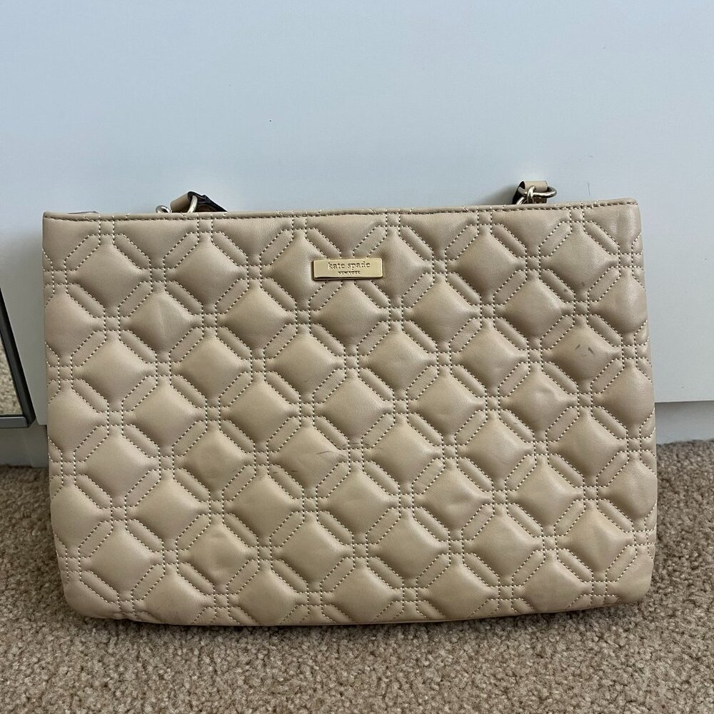 Kate Spade Astor Court Quilted Leather Purse Handbag Cream Beige